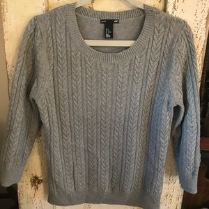 H&M Basic Grey Cable Knit Sweater 3/4 length sleeves
